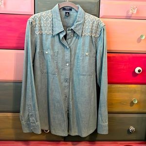 Chaps Long Sleeve Embroidered Shirt 100% Cotton